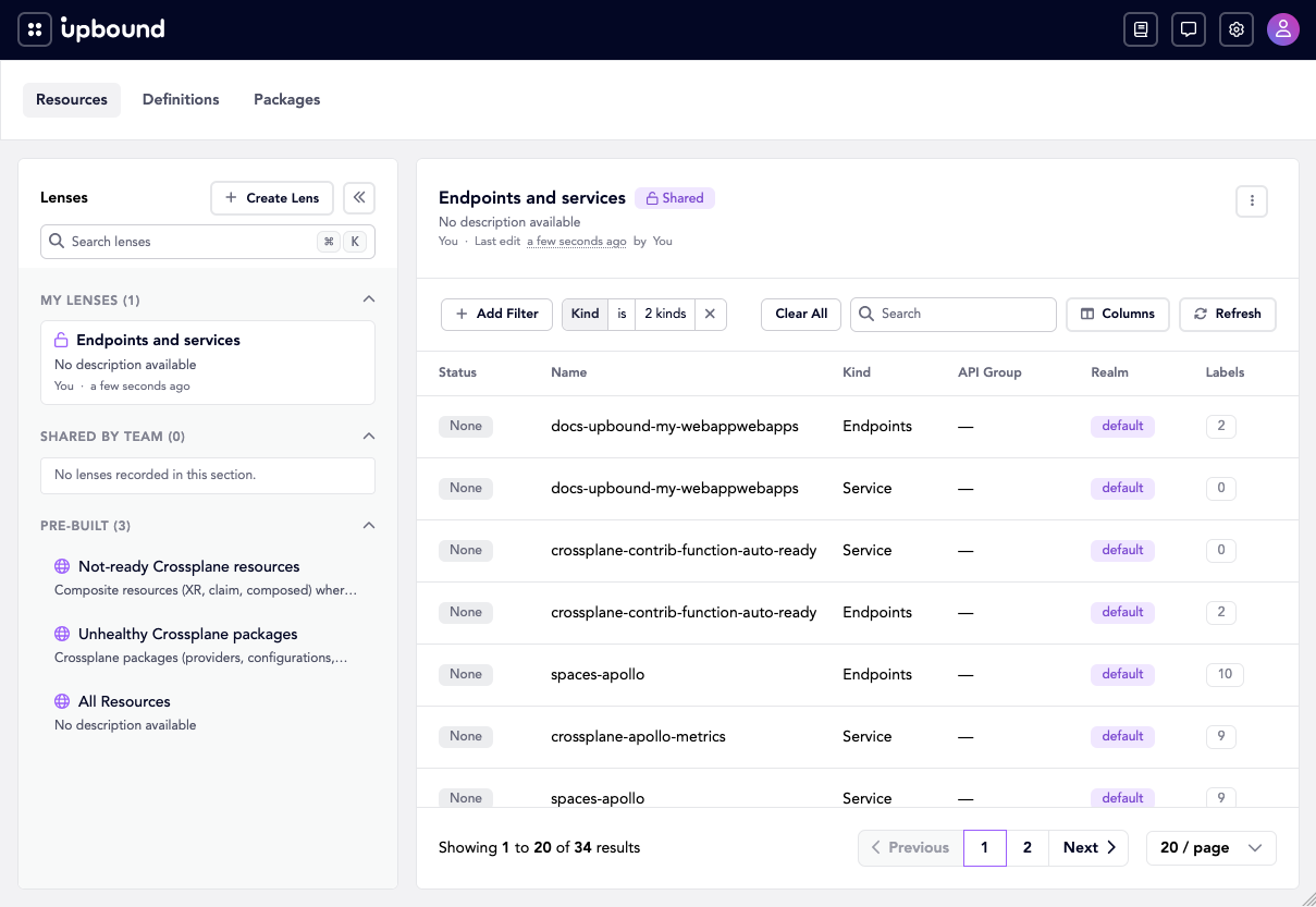 A saved lens applied to the resource list